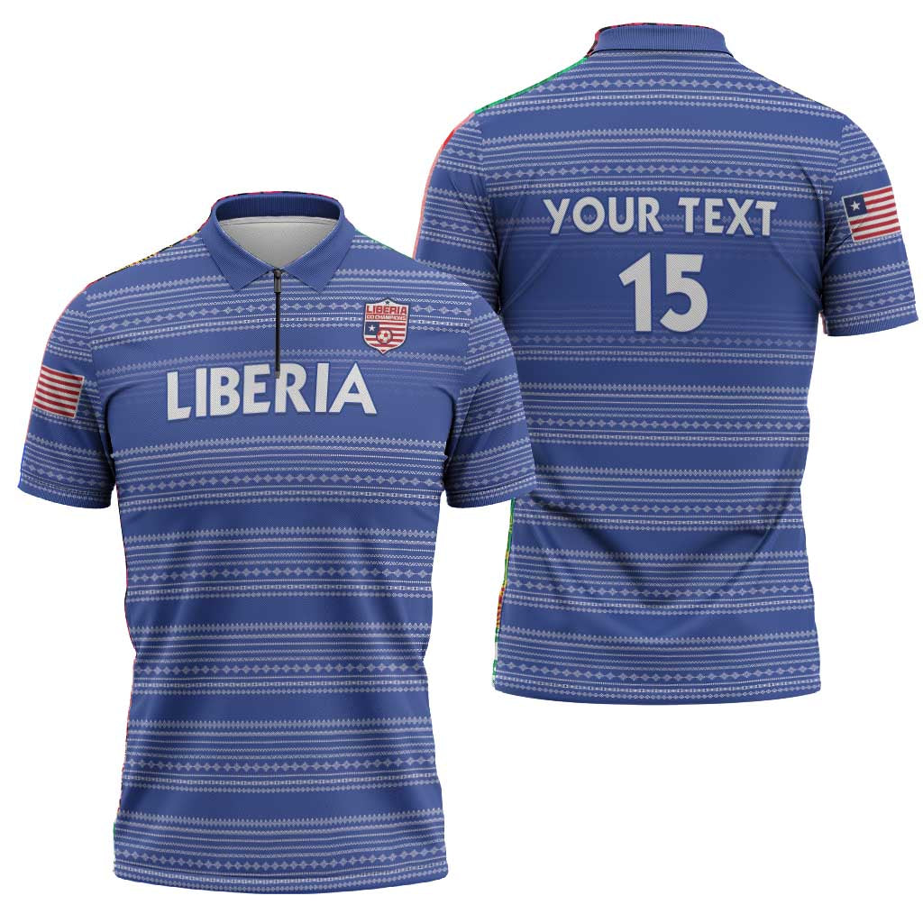 Custom Liberia Football Zipper Polo Shirt Women Blue Jersey