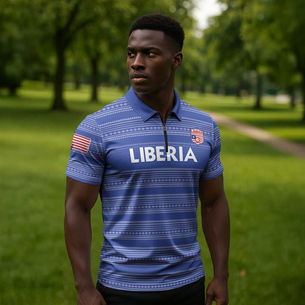 Custom Liberia Football Zipper Polo Shirt Women Blue Jersey