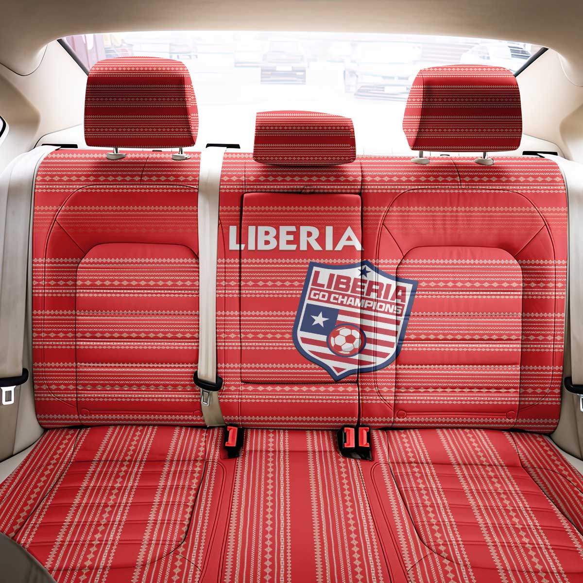 Liberia Football Back Car Seat Cover African Tribal Pattern - Red Jersey - African Pride