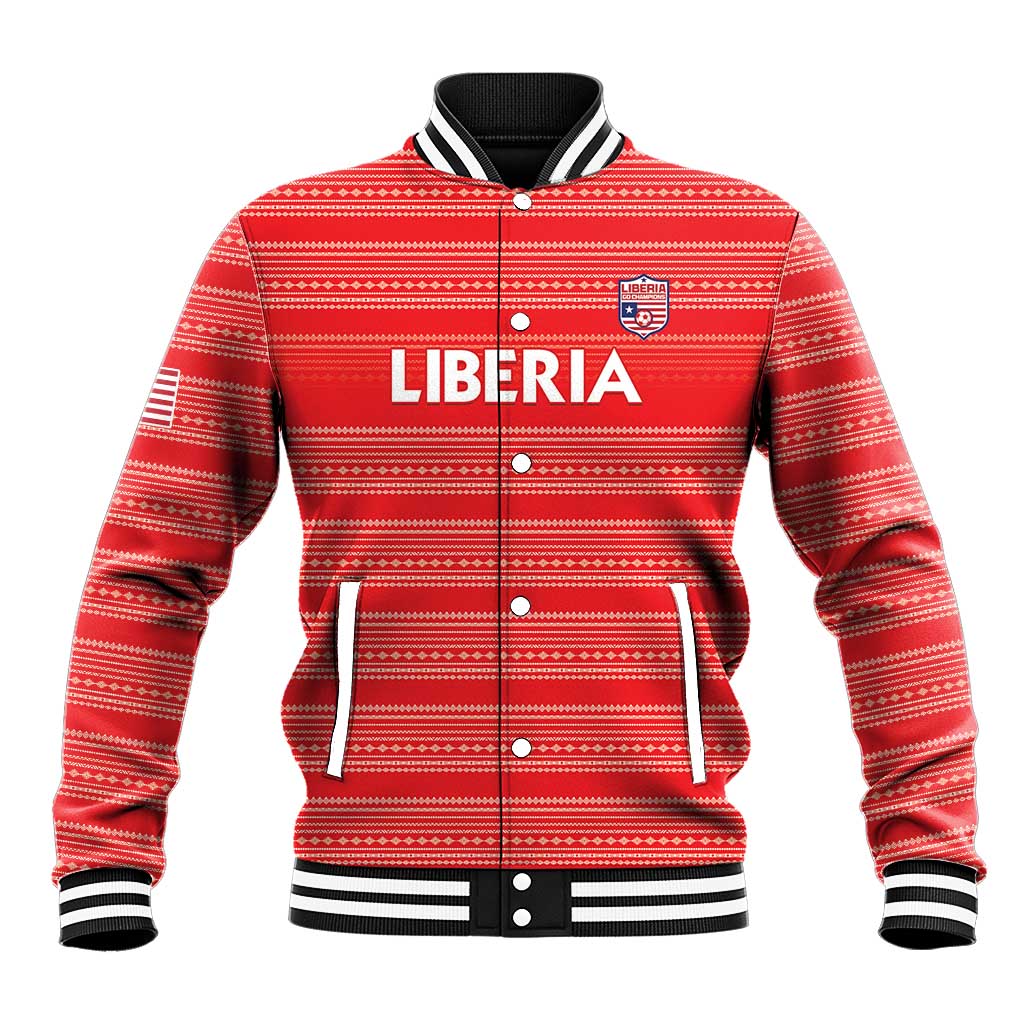 Custom Liberia Football Baseball Jacket African Tribal Pattern - Red Jersey - African Pride