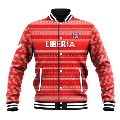 Custom Liberia Football Baseball Jacket African Tribal Pattern - Red Jersey - African Pride