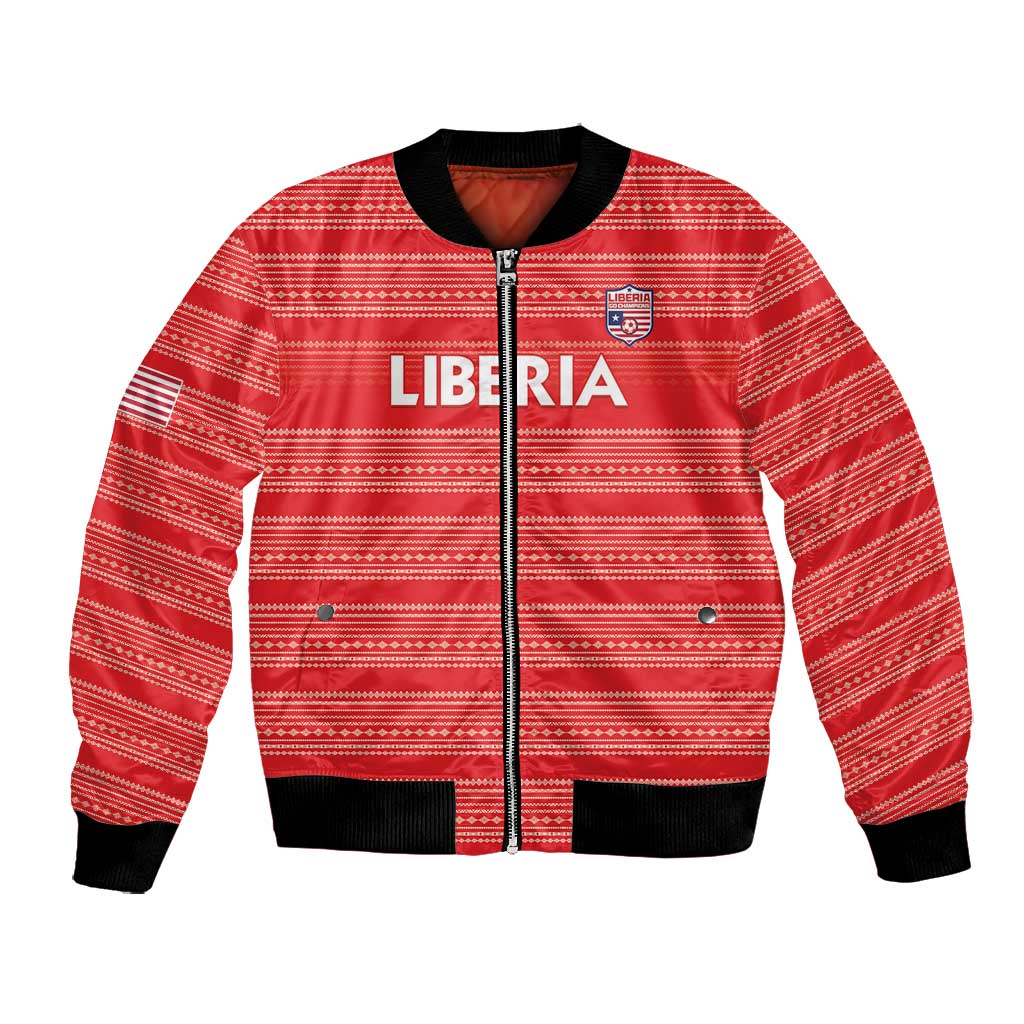 Custom Liberia Football Bomber Jacket African Tribal Pattern - Red Jersey - African Pride