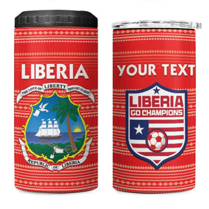 Custom Liberia Football 4 in 1 Can Cooler Tumbler African Tribal Pattern - Red Jersey - African Pride