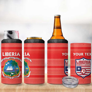 Custom Liberia Football 4 in 1 Can Cooler Tumbler African Tribal Pattern - Red Jersey - African Pride