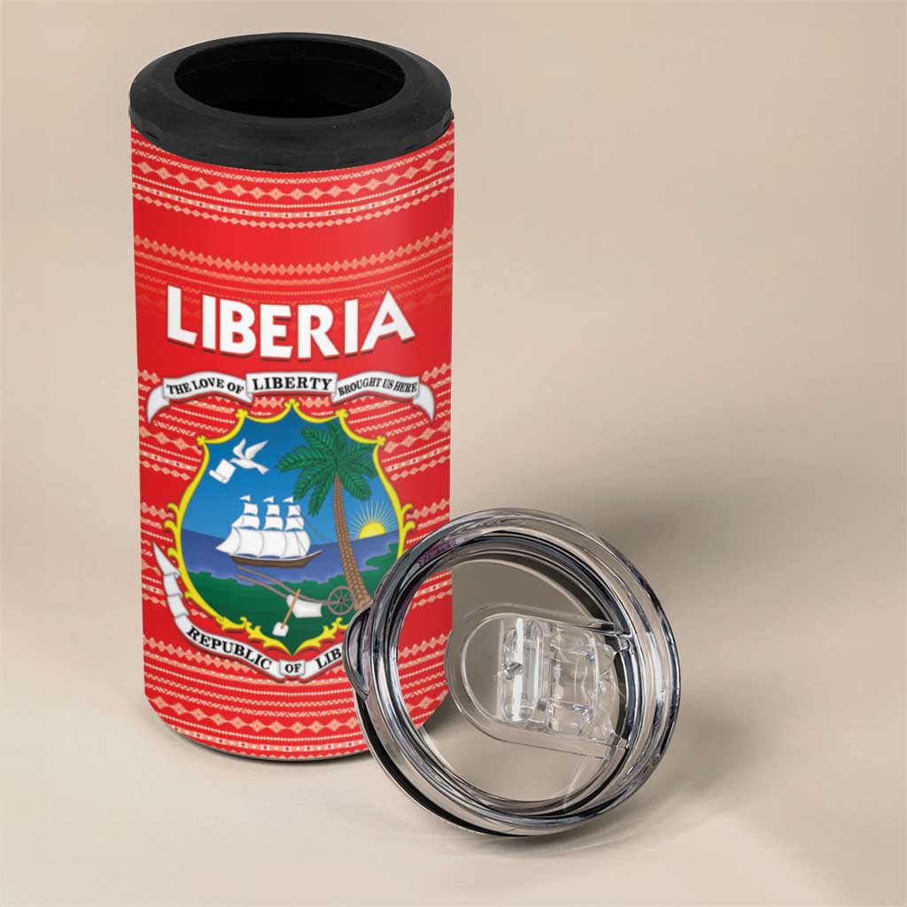 Custom Liberia Football 4 in 1 Can Cooler Tumbler African Tribal Pattern - Red Jersey - African Pride