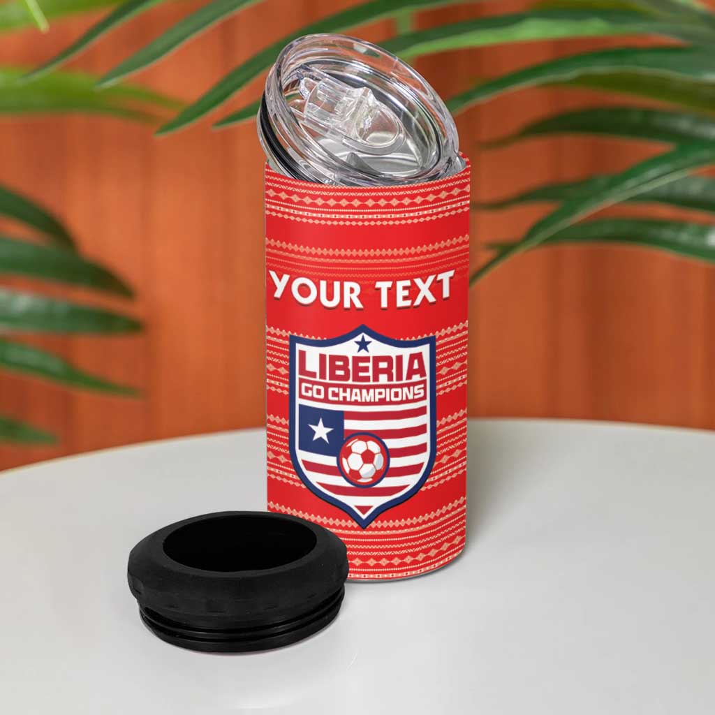 Custom Liberia Football 4 in 1 Can Cooler Tumbler African Tribal Pattern - Red Jersey - African Pride