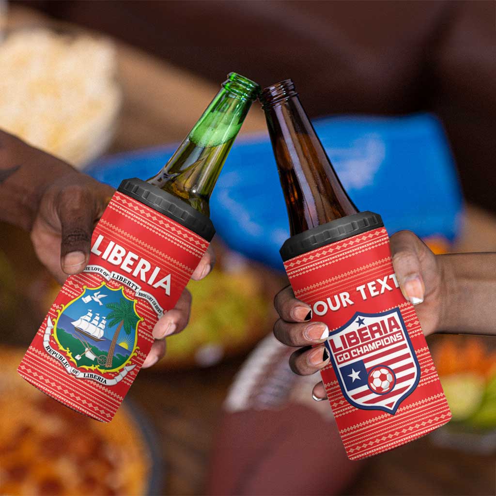 Custom Liberia Football 4 in 1 Can Cooler Tumbler African Tribal Pattern - Red Jersey - African Pride