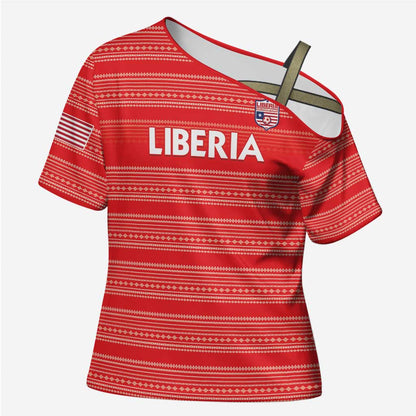 Custom Liberia Football Cross Shoulder Shirt Women Red Jersey