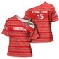 Custom Liberia Football Cross Shoulder Shirt Women Red Jersey