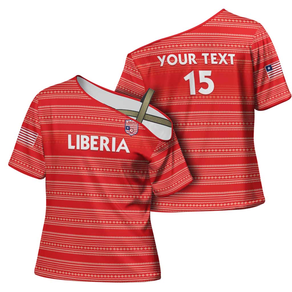 Custom Liberia Football Cross Shoulder Shirt Women Red Jersey