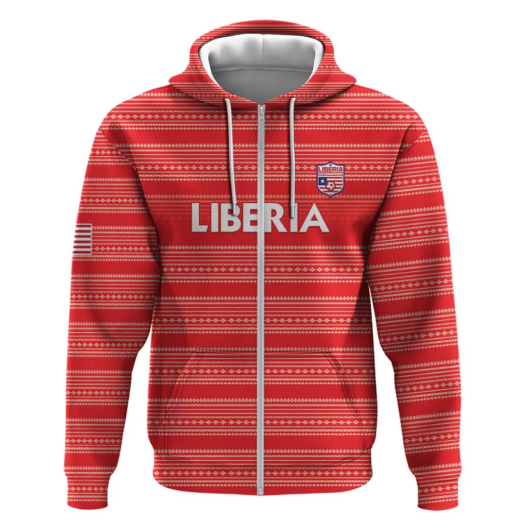Custom Liberia Football Hoodie African Tribal Pattern - Red Jersey - African Pride
