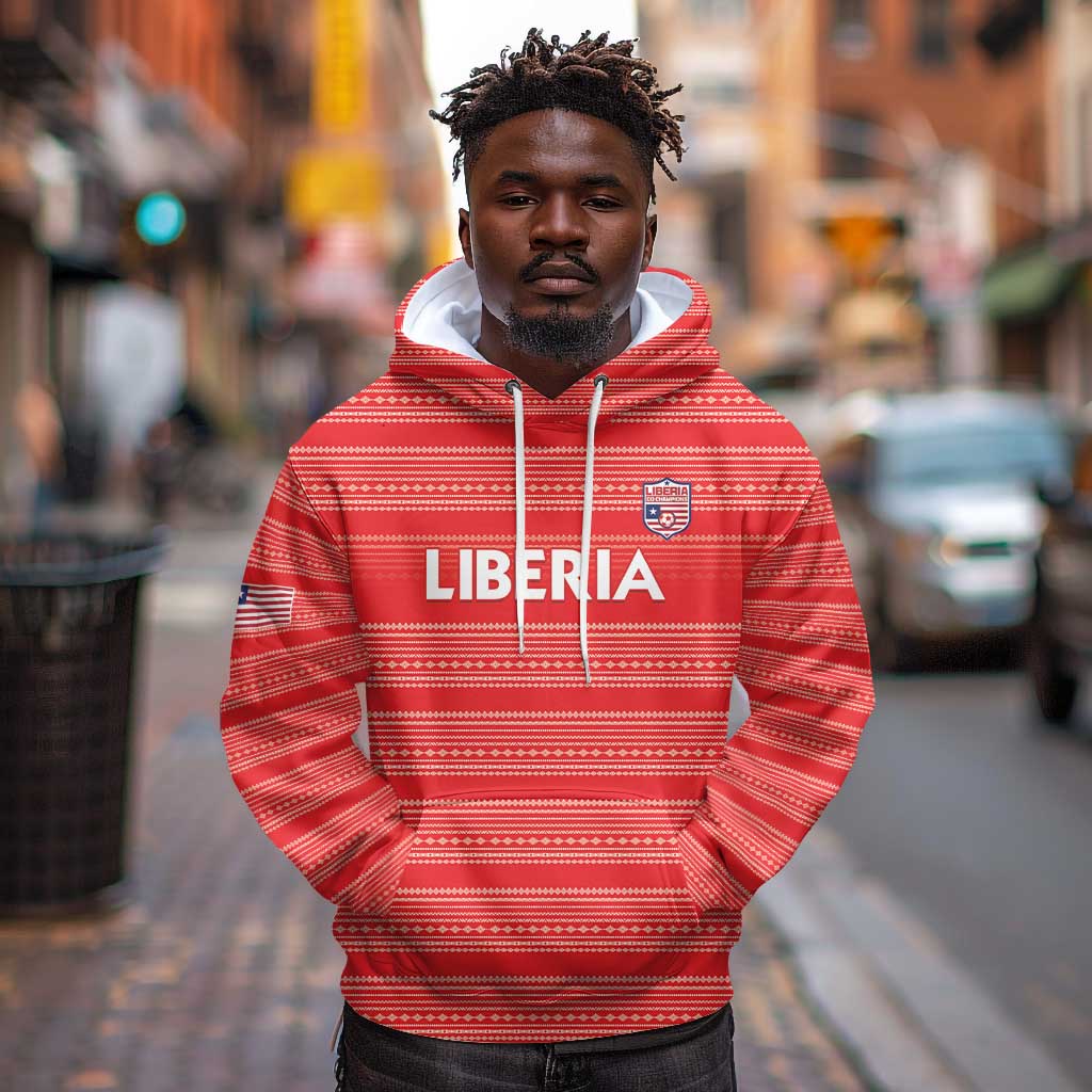 Custom Liberia Football Hoodie African Tribal Pattern - Red Jersey - African Pride
