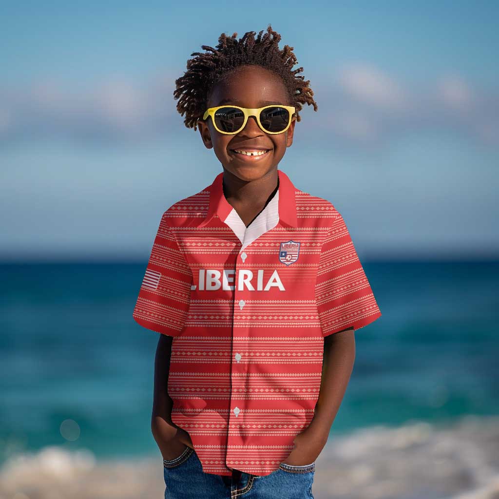 Custom Liberia Football Kid Hawaiian Shirt African Tribal Pattern - Red Jersey - African Pride