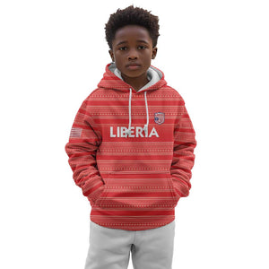 Custom Liberia Football Kid Hoodie African Tribal Pattern - Red Jersey - African Pride
