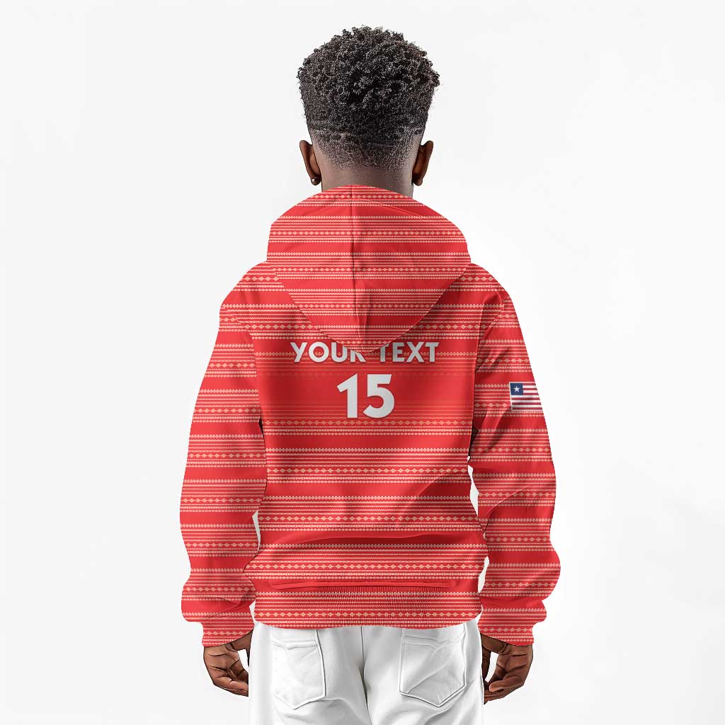 Custom Liberia Football Kid Hoodie African Tribal Pattern - Red Jersey - African Pride