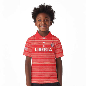 Custom Liberia Football Kid Polo Shirt African Tribal Pattern - Red Jersey - African Pride