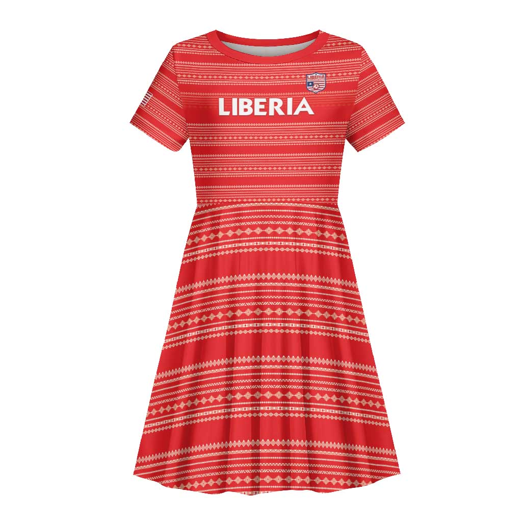 Custom Liberia Football Kid Short Sleeve Dress African Tribal Pattern - Red Jersey - African Pride