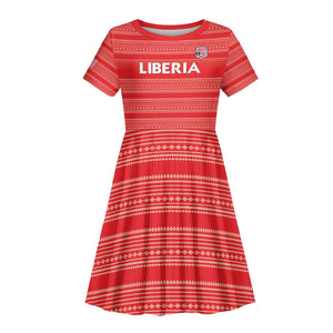Custom Liberia Football Kid Short Sleeve Dress African Tribal Pattern - Red Jersey - African Pride