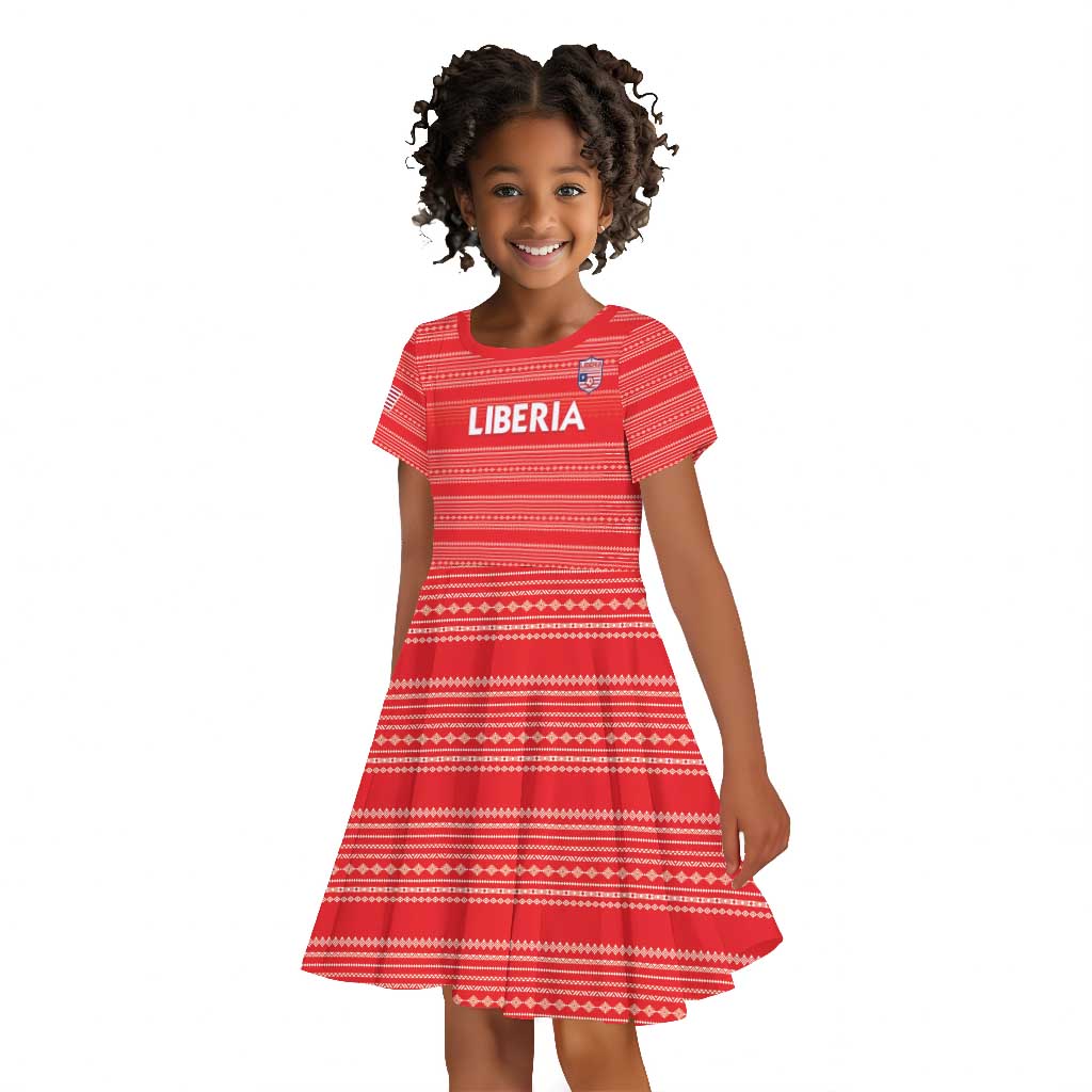 Custom Liberia Football Kid Short Sleeve Dress African Tribal Pattern - Red Jersey - African Pride