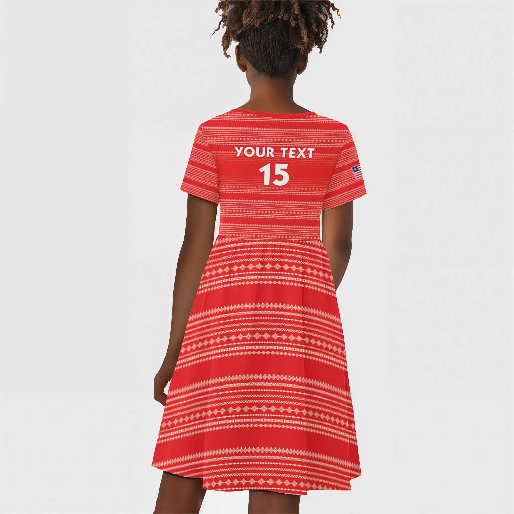 Custom Liberia Football Kid Short Sleeve Dress African Tribal Pattern - Red Jersey - African Pride