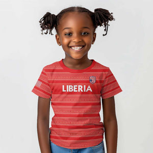 Custom Liberia Football Kid T shirt African Tribal Pattern - Red Jersey - African Pride
