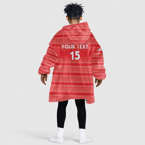 Custom Liberia Football Kid Wearable Blanket Hoodie African Tribal Pattern - Red Jersey - African Pride