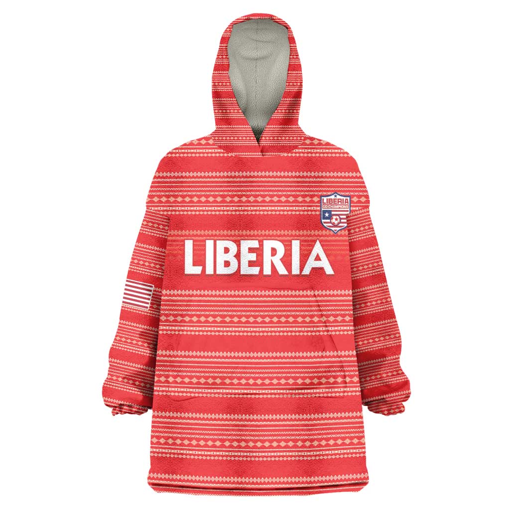 Custom Liberia Football Kid Wearable Blanket Hoodie African Tribal Pattern - Red Jersey - African Pride
