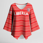 Custom Liberia Football Kimono Sleeve Blouse Women Red Jersey