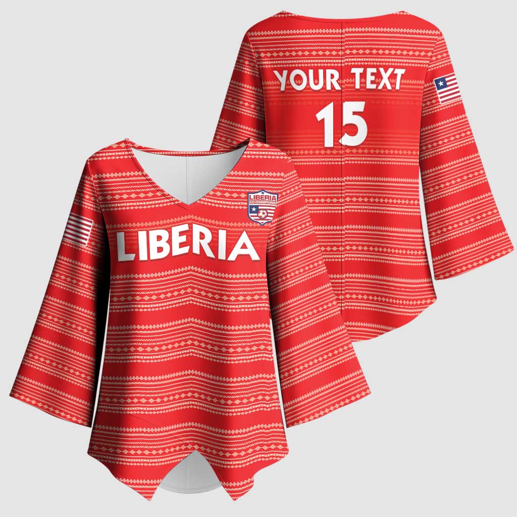 Custom Liberia Football Kimono Sleeve Blouse Women Red Jersey