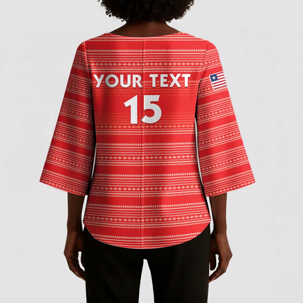 Custom Liberia Football Kimono Sleeve Blouse Women Red Jersey