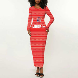 Custom Liberia Football Long Sleeve Bodycon Dress African Tribal Pattern - Red Jersey - African Pride