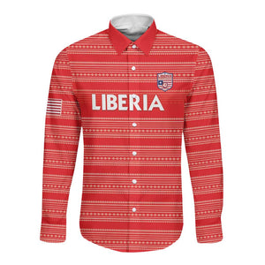 Custom Liberia Football Long Sleeve Button Shirt African Tribal Pattern - Red Jersey - African Pride