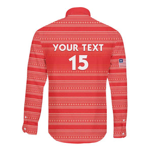 Custom Liberia Football Long Sleeve Button Shirt African Tribal Pattern - Red Jersey - African Pride