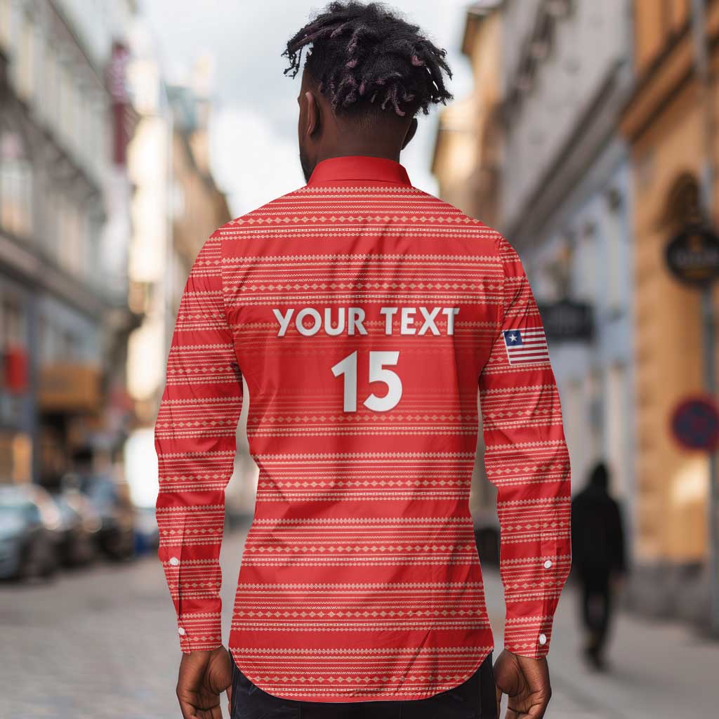 Custom Liberia Football Long Sleeve Button Shirt African Tribal Pattern - Red Jersey - African Pride