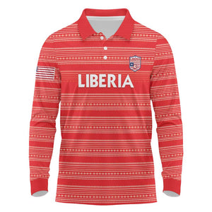 Custom Liberia Football Long Sleeve Polo Shirt African Tribal Pattern - Red Jersey - African Pride