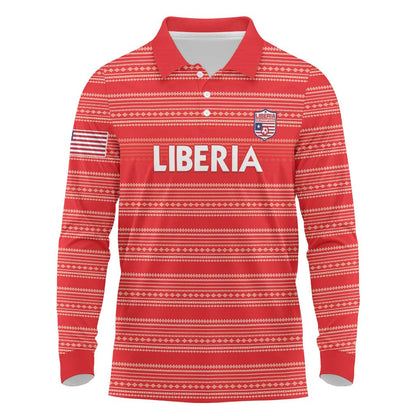 Custom Liberia Football Long Sleeve Polo Shirt African Tribal Pattern - Red Jersey - African Pride