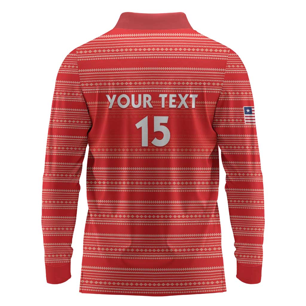 Custom Liberia Football Long Sleeve Polo Shirt African Tribal Pattern - Red Jersey - African Pride