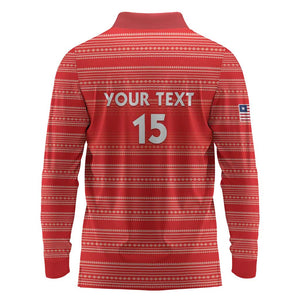 Custom Liberia Football Long Sleeve Polo Shirt African Tribal Pattern - Red Jersey - African Pride