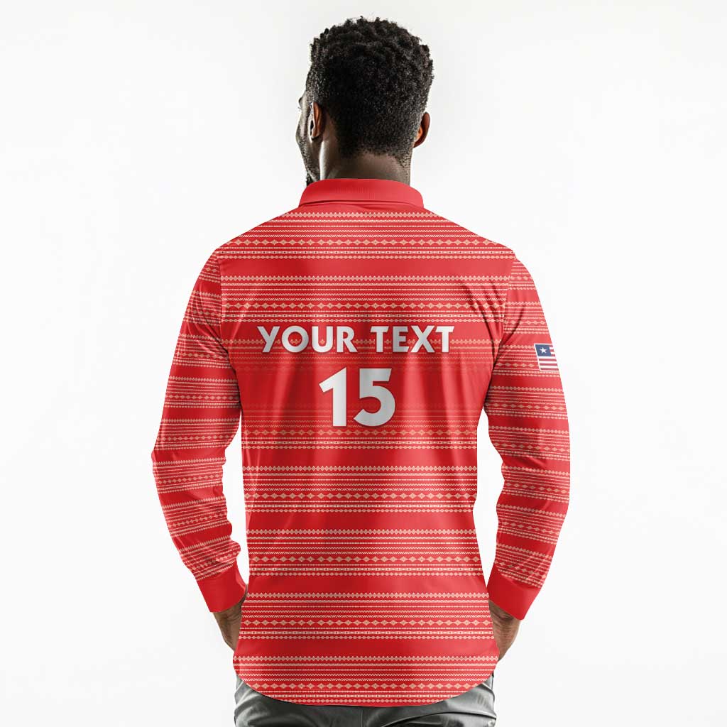 Custom Liberia Football Long Sleeve Polo Shirt African Tribal Pattern - Red Jersey - African Pride