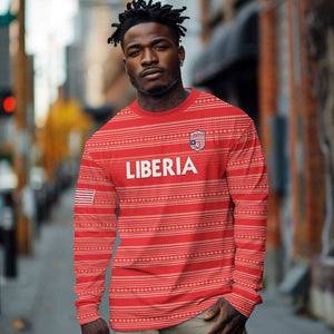 Custom Liberia Football Long Sleeve Shirt African Tribal Pattern - Red Jersey - African Pride