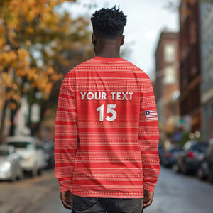 Custom Liberia Football Long Sleeve Shirt African Tribal Pattern - Red Jersey - African Pride