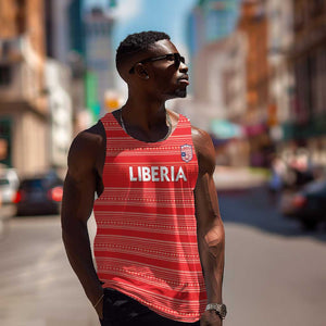 Custom Liberia Football Men Tank Top African Tribal Pattern - Red Jersey - African Pride