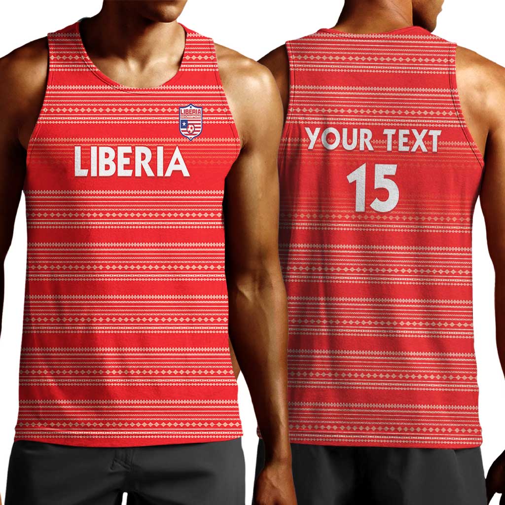 Custom Liberia Football Men Tank Top African Tribal Pattern - Red Jersey - African Pride