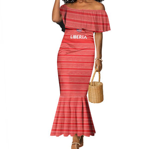 Custom Liberia Football Mermaid Dress African Tribal Pattern - Red Jersey - African Pride