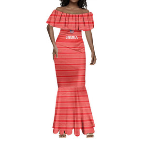 Custom Liberia Football Mermaid Dress African Tribal Pattern - Red Jersey - African Pride