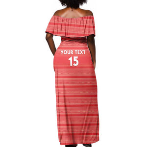 Custom Liberia Football Off Shoulder Maxi Dress African Tribal Pattern - Red Jersey - African Pride