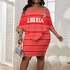 Custom Liberia Football Off Shoulder Short Dress African Tribal Pattern - Red Jersey - African Pride
