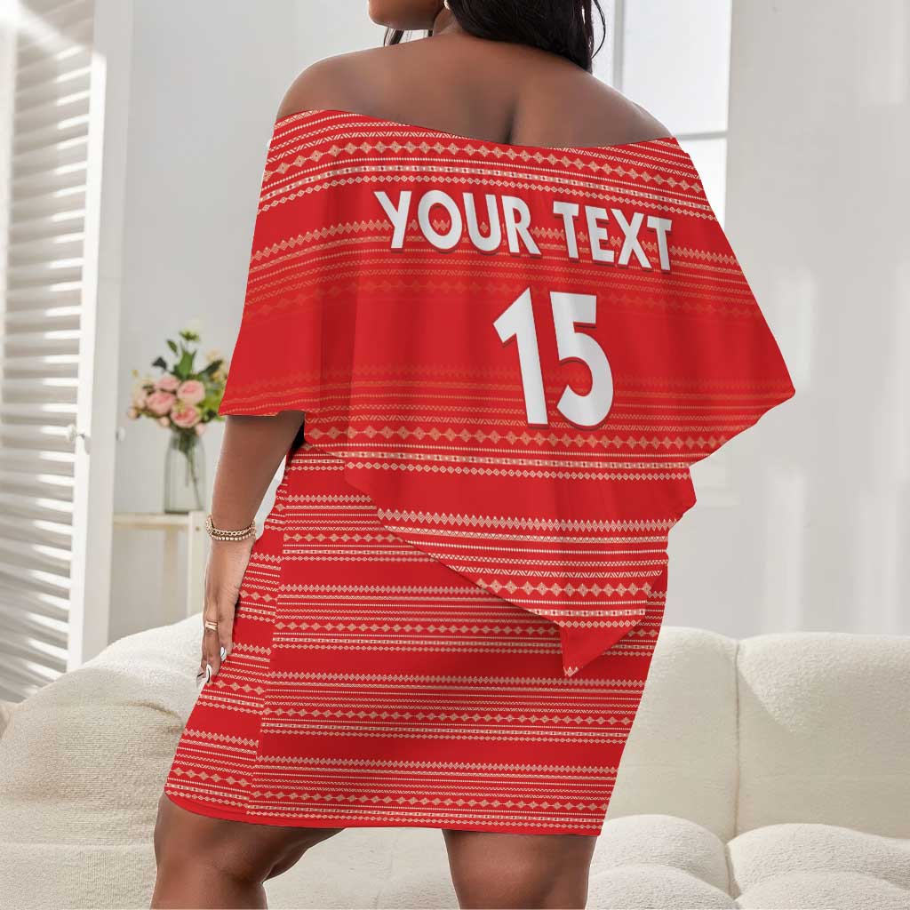 Custom Liberia Football Off Shoulder Short Dress African Tribal Pattern - Red Jersey - African Pride