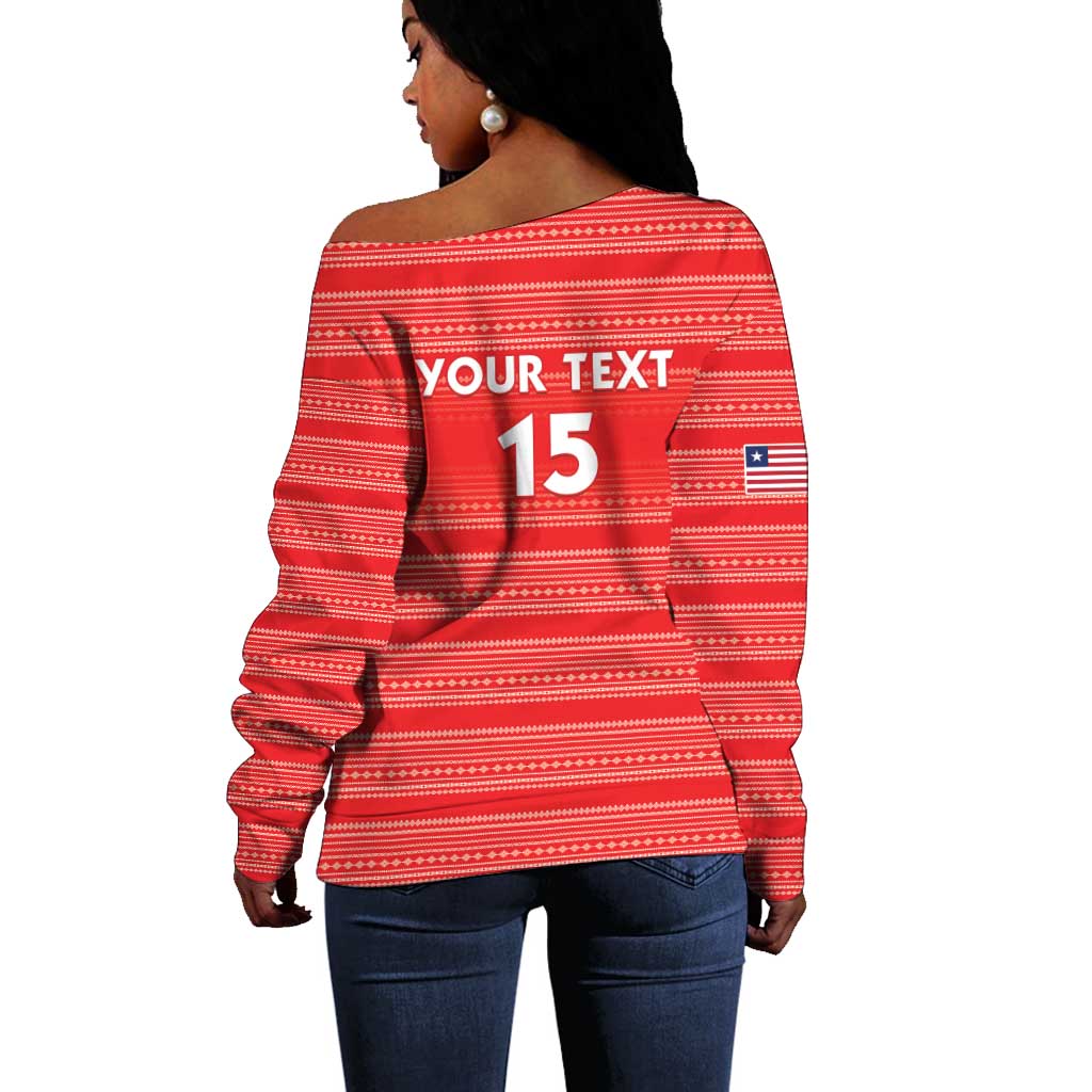 Custom Liberia Football Off Shoulder Sweater African Tribal Pattern - Red Jersey - African Pride