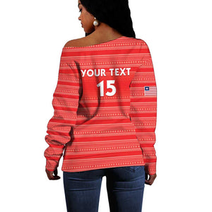 Custom Liberia Football Off Shoulder Sweater African Tribal Pattern - Red Jersey - African Pride